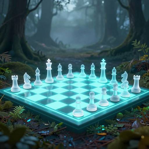Cyberpunk Bioluminescent Chessboard Scene