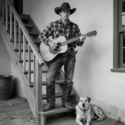 Rugged Cowboy on Wooden Staircase
