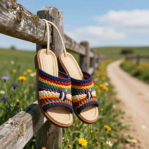 Colorful Huarache Sandals on Fence