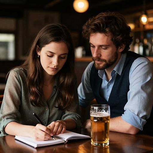Romantic Bar Scene with Focused Couple