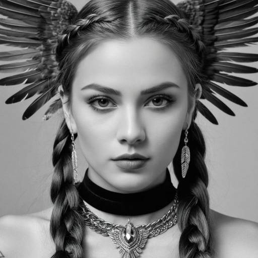 Black and White Portrait of Woman with Feather Accessories