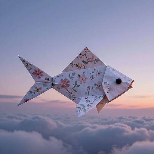 Giant Origami Fish in Twilight Sky