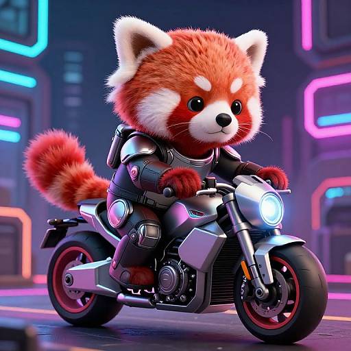 Cyberpunk Red Panda on Motorcycle