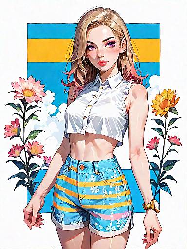 Casual Summer Fashion: Realistic Woman Portrait