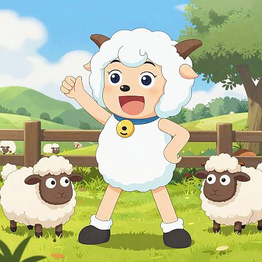 Energetic Anime Sheep Girl Pose