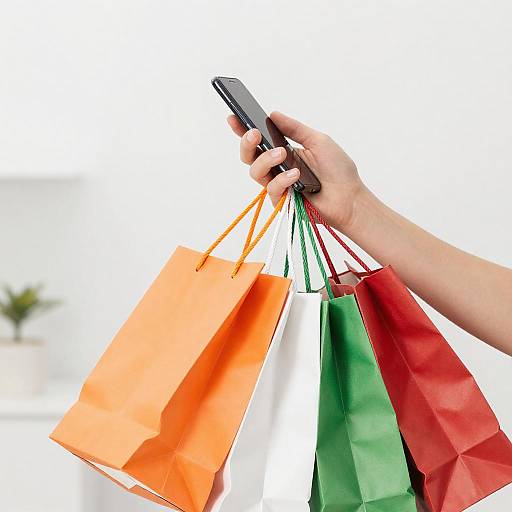 Vibrant Shopping Bags and Smartphone Close-Up