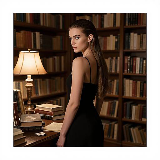 Elegant Woman in Vintage Bookstore