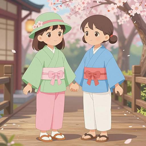 Charming Scene of Friendship with Blossoms