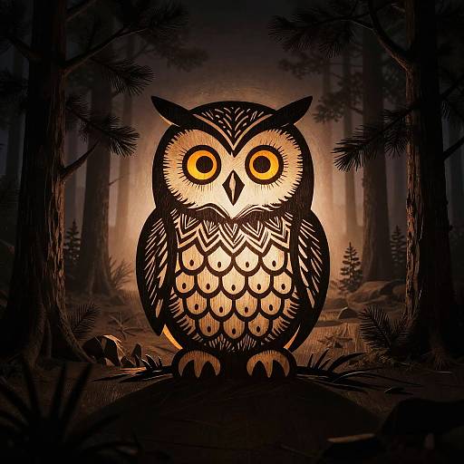 Spooky Charming Owl Woodcut Art