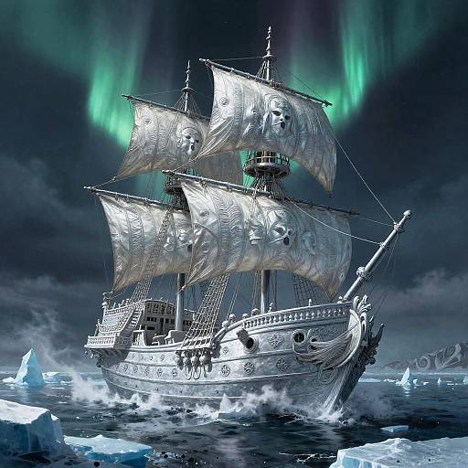 Ghostly Pirate Ship in Polar Aurora