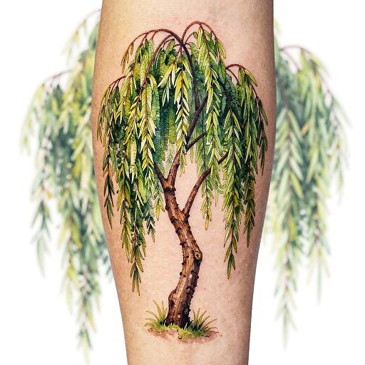 Realistic Weeping Willow Tattoo Design