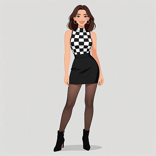Mod-Inspired Woman in Checkered Outfit