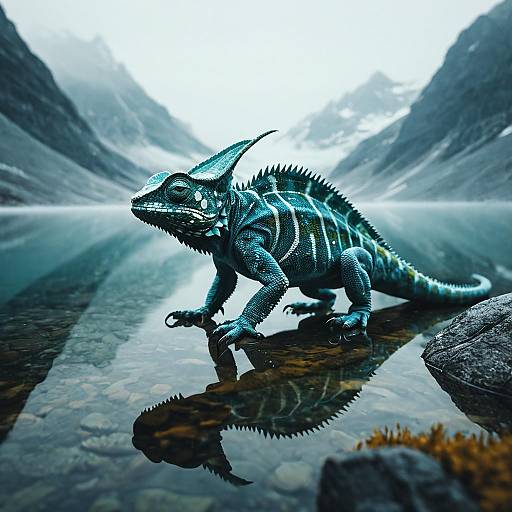 Crystalline-winged Chameleon-Dragon Hybrid by Alpine Lake