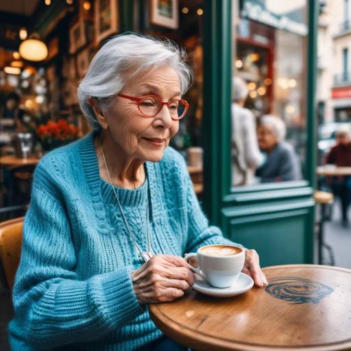 Cozy Parisian Cafe Moment with Elderly Woman