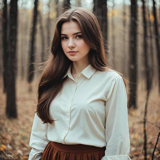 Serene Woman in Vintage Autumn Forest