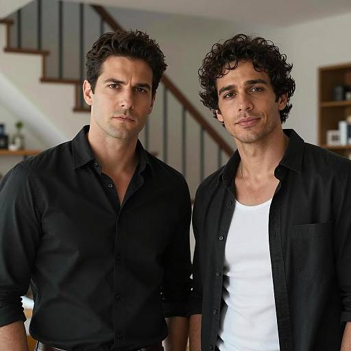 Two Men Posing Indoors with Style