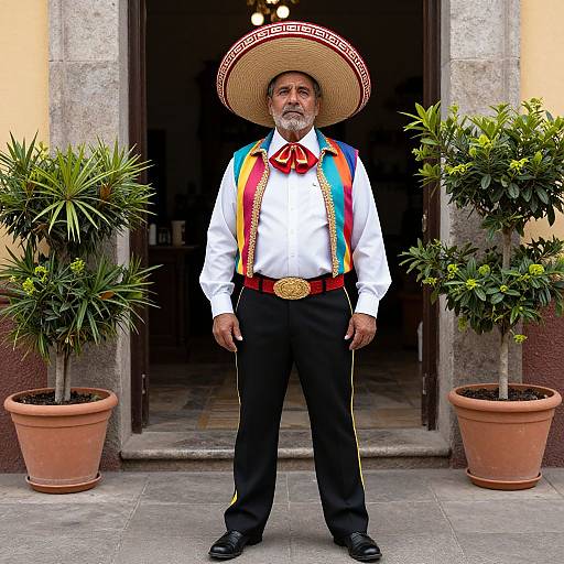 Man in Sombrero by Potted Plants