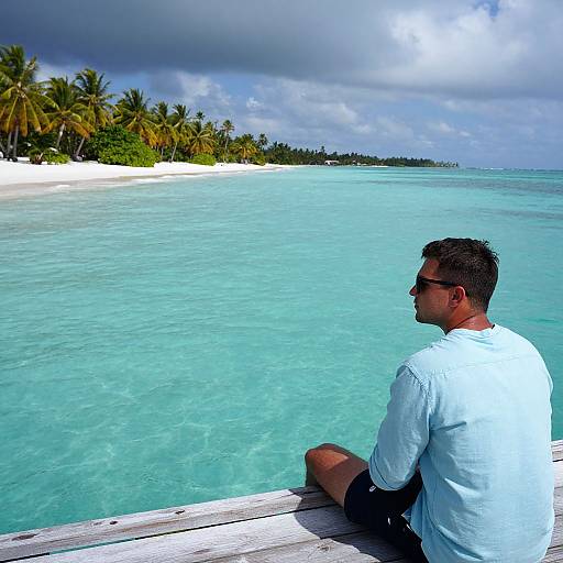 Tropical Island Serenity with Young Man