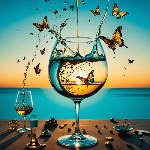 Surreal Glass with Mechanical Butterflies at Sunset