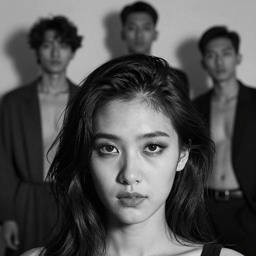 Black and White Portrait of Woman and Three Men