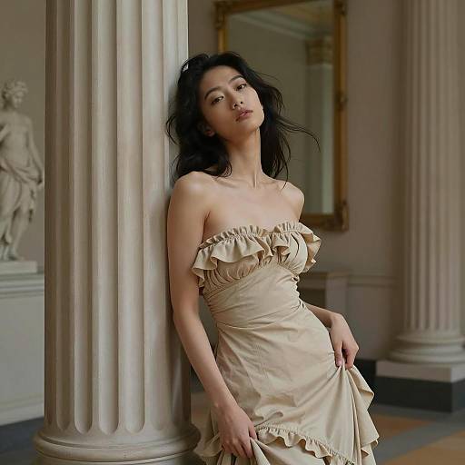 Elegant Woman in Classic Museum Setting