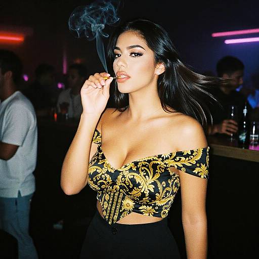 Glamorous Woman at Nightclub Smoking Area