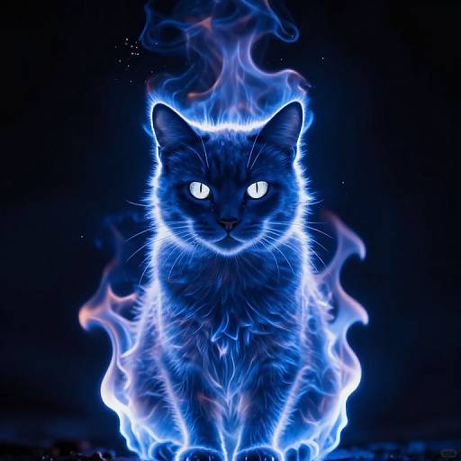 Photo-Realistic Blue Flame Cat Silhouette