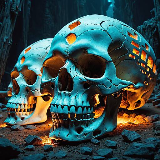 Giant Carved Ancient Skulls with Volumetric Lighting