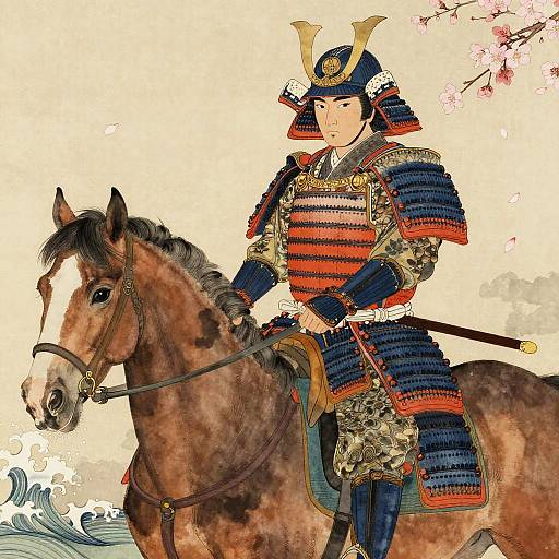 Traditional Samurai on Horseback Painting