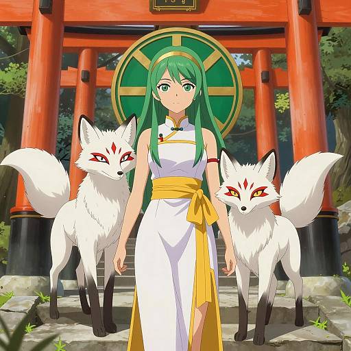 Mystical Woman with Fox Companions