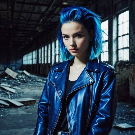 Fashion Model with Midnight Blue Hair and Leather Jacket Fashion Model with Midnight Blue Hair and Leather Jacket