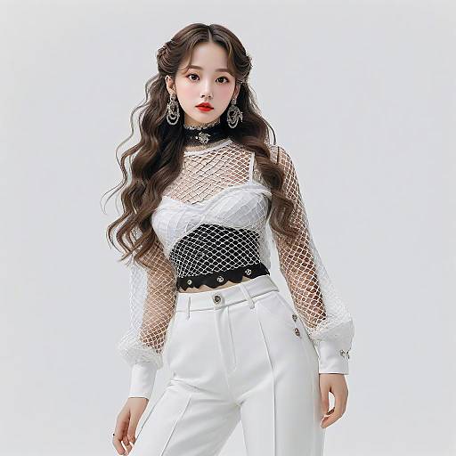 Stylish Woman in Fishnet Top