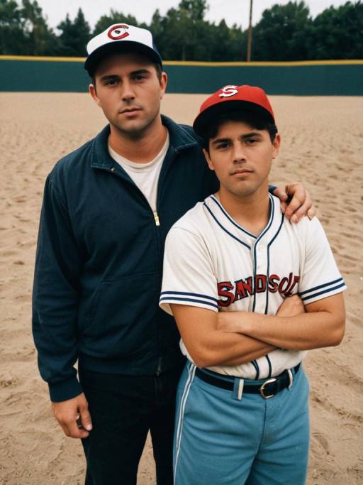 Two Young Men in Sandlot Baseball Costumes
