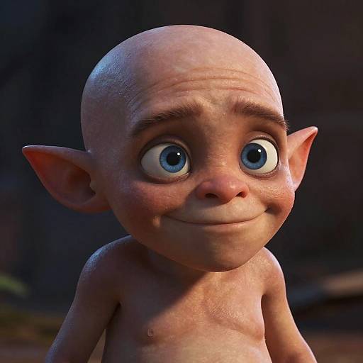 Mischievous Bald Alien Character Close-Up