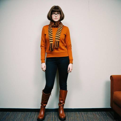 Woman in Velma-Inspired Outfit Standing Indoors