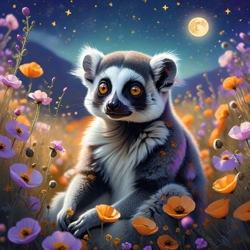 Dreamy Lemur in a Poppy Field