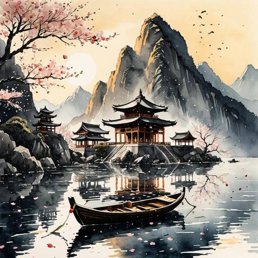 Serene Mountain Temple at Golden Hour Serene Mountain Temple at Golden Hour