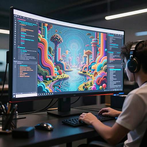 Digital Artist Creating AI-Generated Surreal Landscape