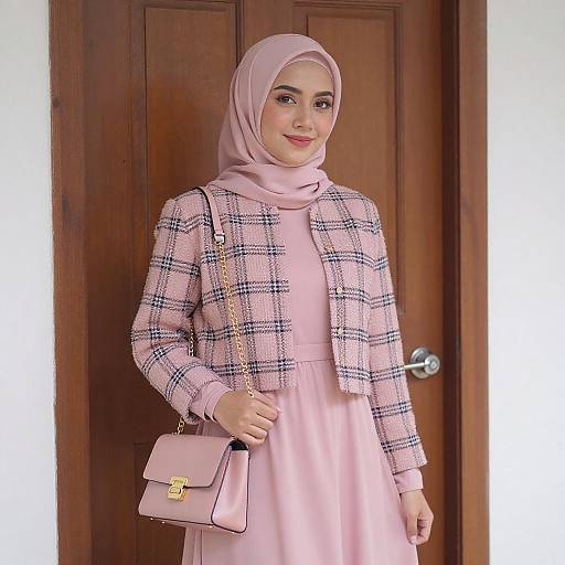 Young Woman in Pink Hijab Outfit