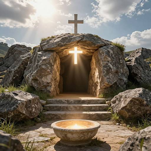 Photorealistic Empty Tomb with Divine Light