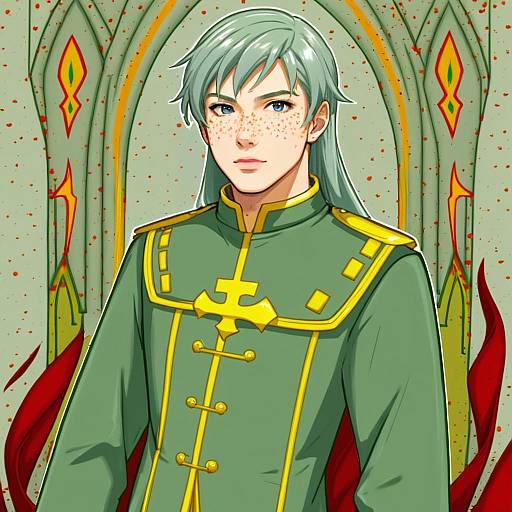 Illustration of Ashe ubert, fire emblem in the style of Kutan