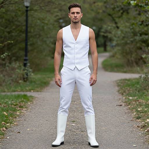Man in White Boots Costume on Path