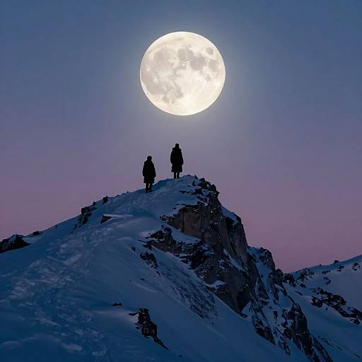 Shadowless Figures Ascending Moonlit Peak