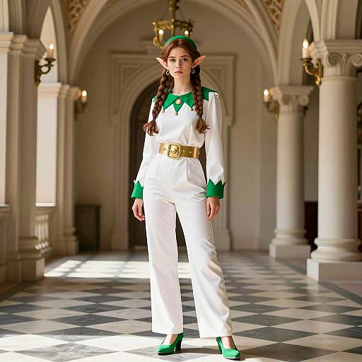 Elegant Young Elf in Fantasy Hallway