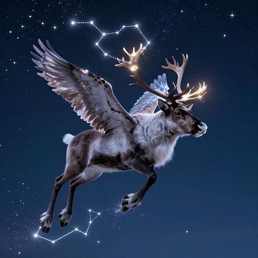 Majestic Winged Reindeer in Starry Sky