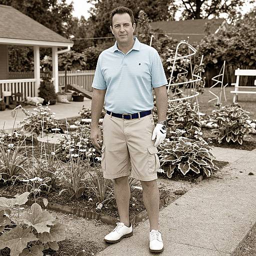 Man in Golf Attire in Garden