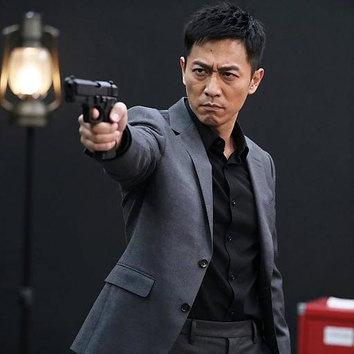 Intense Man in Suit with Gun