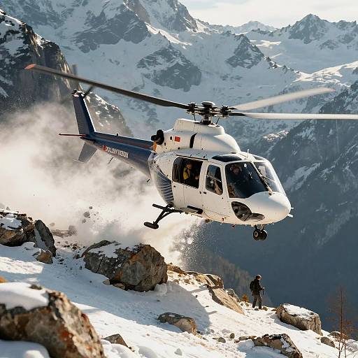 Helicopter Mountain Rescue in Snowy Alps