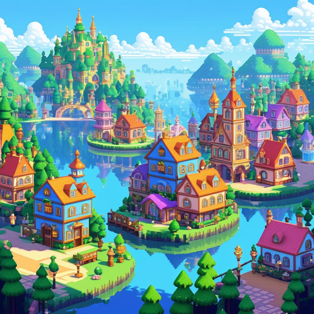 Whimsical 2D Port Town in Pixel Art