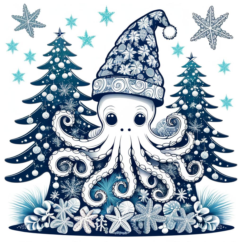 Whimsical Christmas Octopus Graphic Design